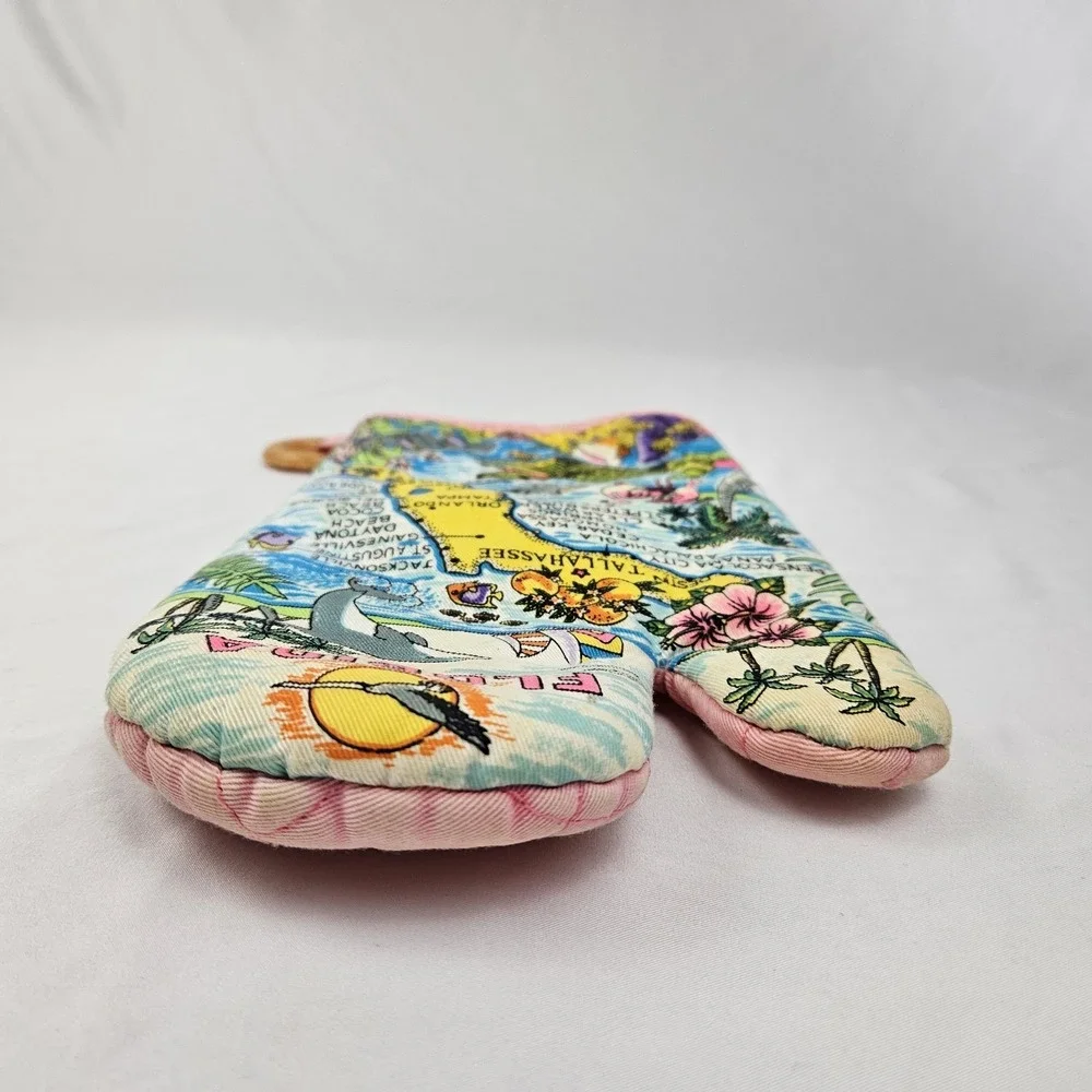Vintage Florida Map Oven Mitt Unisex OS Pink Tropical Souvenir Kitsch Beach